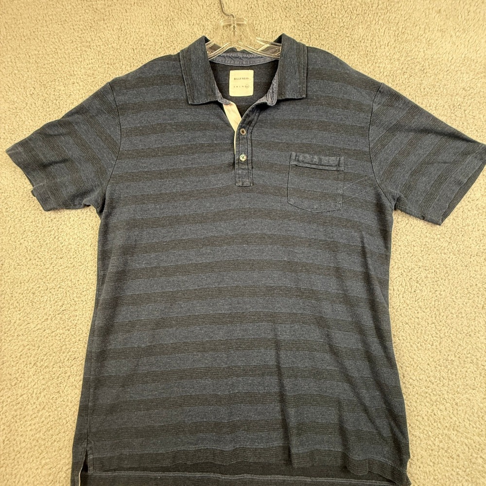 Billy Reid Mens XXL Polo Shirt Striped Blue Gray Short Sleeve Cotton‎ Blend